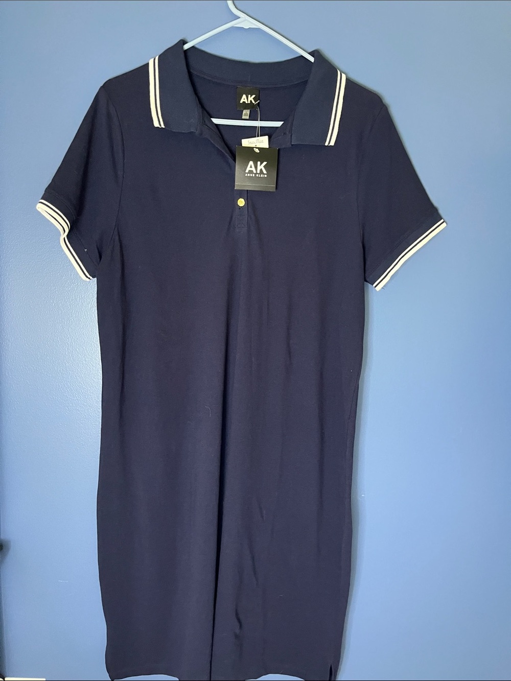 Anne Klein navy with white trim sporty polo dress, NWT, size L